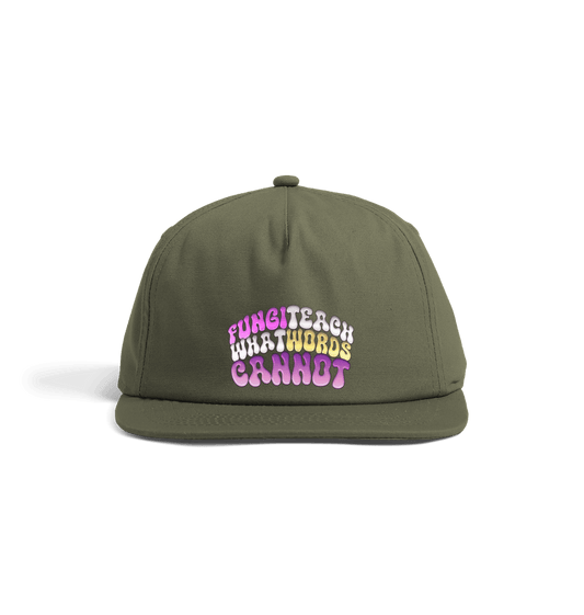 Olive Green \"Fungi Teach What Words Cannot\" Statement Cap