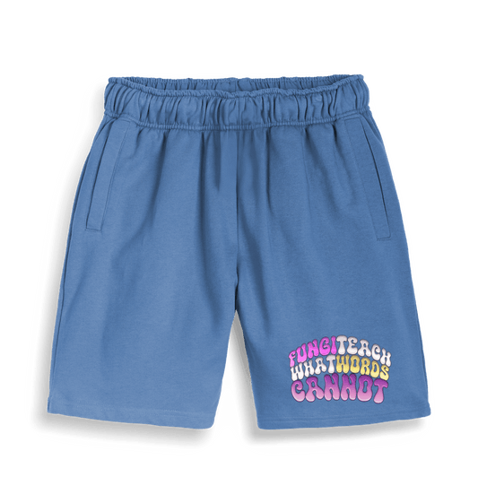 Bright Blue \"Fungi Teach What Words Cannot\" Statement Comfy Shorts