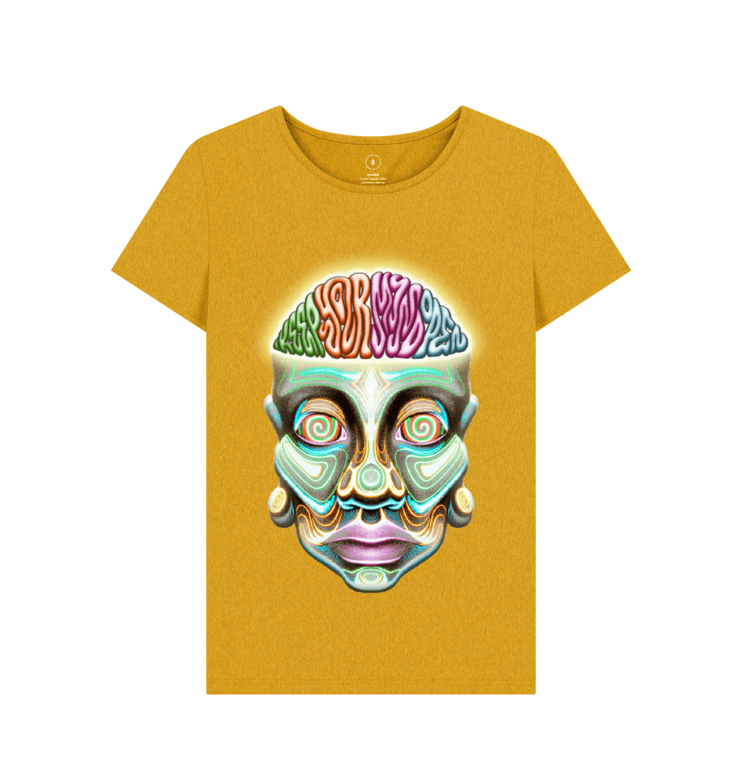 Sunflower Yellow \u201dKeep Your Mind Open\u201d Feminine Remill Tee